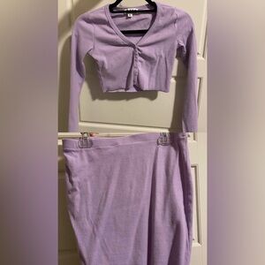 2 PIECE SET!Purple Long Sleeve Button Up Crop Top And Mini Skirt Size Medium (M)